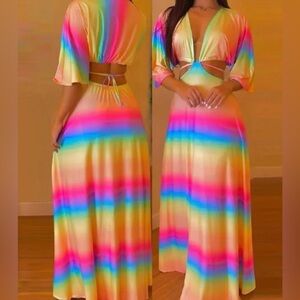 Vibrant Rainbow Maxi Dress